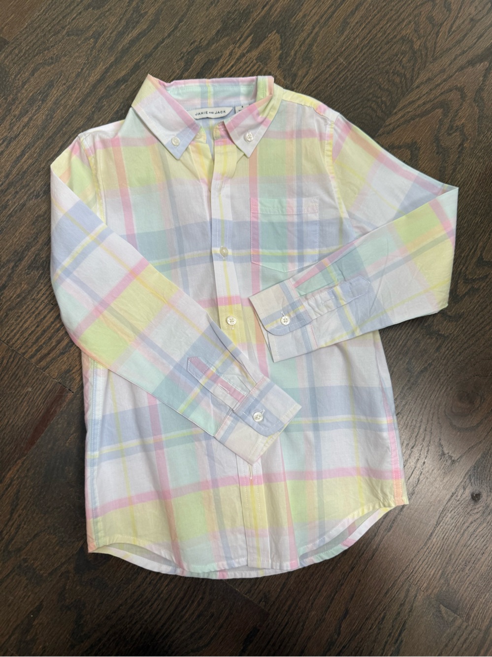 Janie and Jack Children's Pastel Plaid Button-Down Shirt - White/Pastel